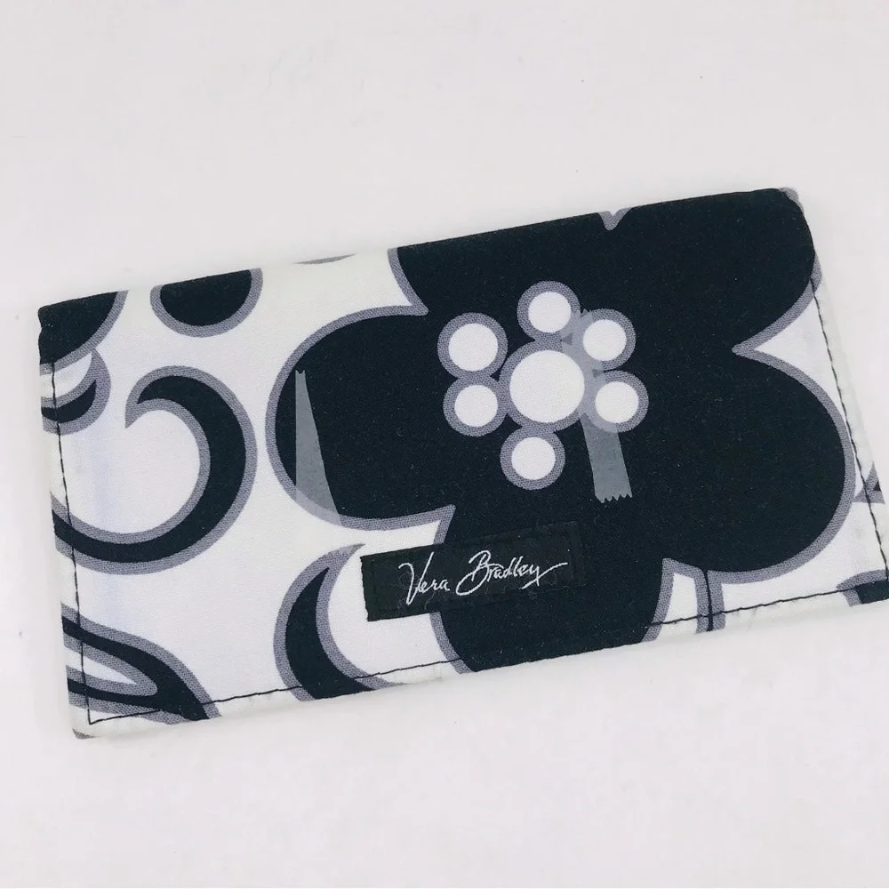 Vera Bradley Checkbook Cover Night and Day Black White Floral Cotton